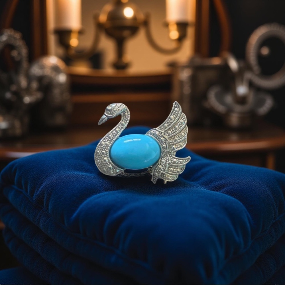 Vintage Turquoise Swan Pin Grandmother’s Jewels All Seasons Glamour Gift Regency